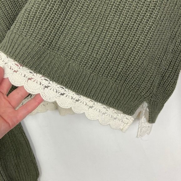 Urban Outfitters Lace Trim Crop Knit Sweater Green White Size Medium Bohemian‎ M - Picture 5 of 9